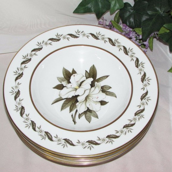 6 Royal Worcester Bernina Rim Soup Plates Vintage Bowls Bone China Cottagecore - Picture 5 of 7